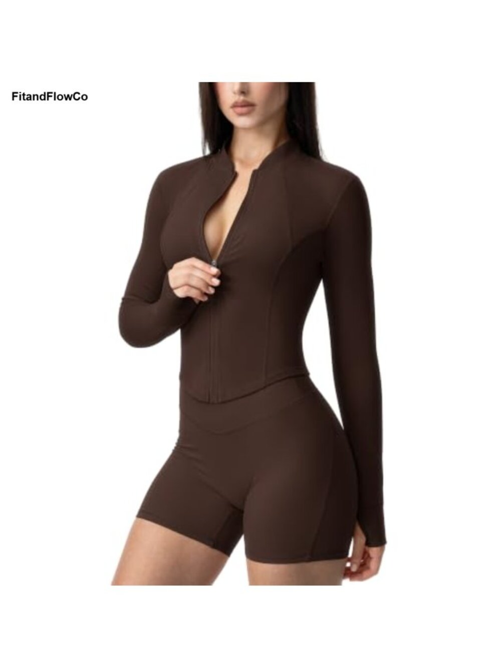 Women's V-Neck Zip Up Cropped Athletic Jacket Slim Fit Workout